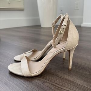Aldo Cream and Tan Textured Ankle Strap Sandals